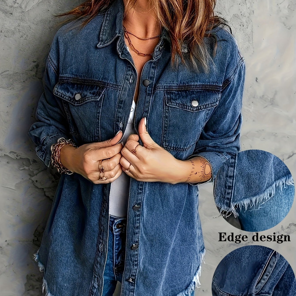European And American Style Women Retro Washed Denim Jacket Casual With Hem EX-STOCK Canada 