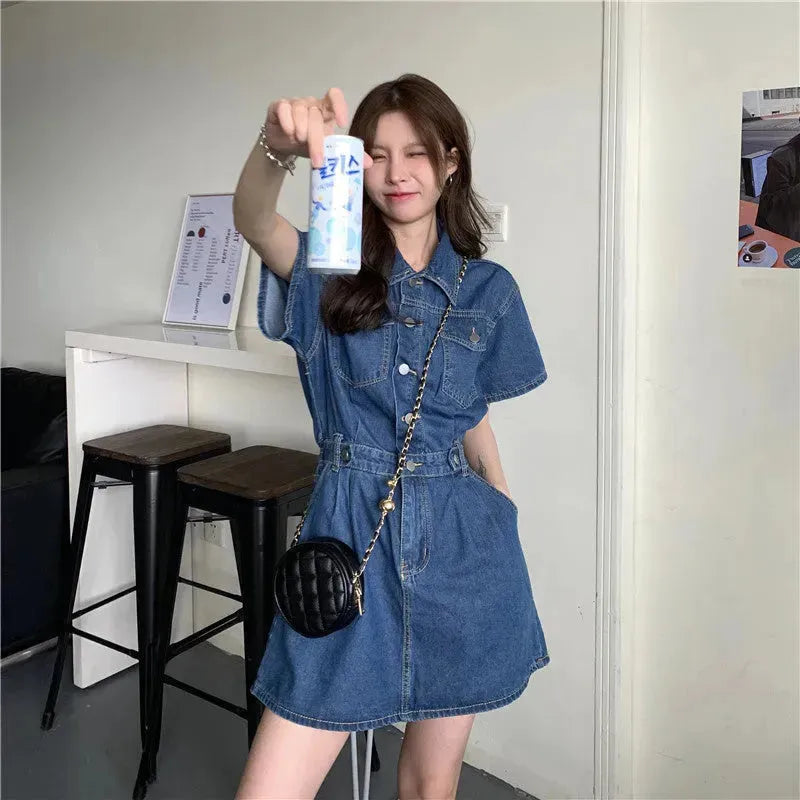 Women's Fashion Casual short sleeve Mini Denim Dress - EX-STOCK CANADA