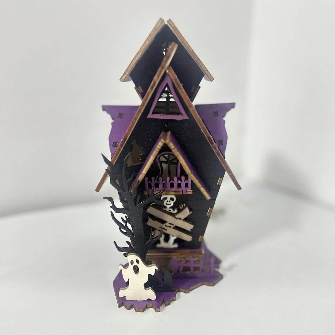 Halloween DIY Wooden Glowing Haunted House Table Decoration EX-STOCK