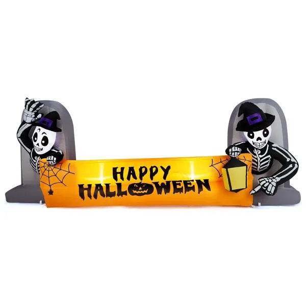 9.6FT Large Halloween Inflatable Decorations Skeleton Tombstone Banner, Outdoor Decorations Blow Up Yard Decor With Built-in LEDs For Halloween Holiday Party Outdoor Garden Yard Lawn Decor EX-STOCK
