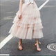 Summer Long Wave Ruffle Layered Ruched High Waist Midi tulle Skirt - EX-STOCK CANADA