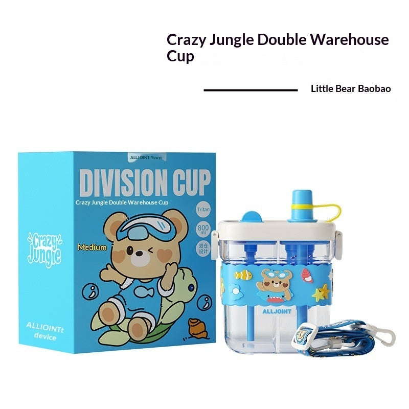 ALLJOINT Kids Dual Compartment Tritan Water Bottle 800ml – 2-in-1 Straw & Suction | 4 Cartoon Designs 7