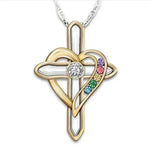 Cross Love Colorful Imitatio Gemstone Pendant Alloy Clavicle Chain Necklace - EX-STOCK CANADA