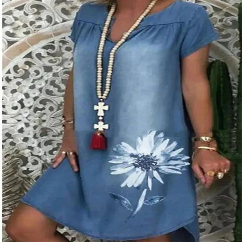 Casual Denim Fashion Floral jeans dress - EX-STOCK CANADA