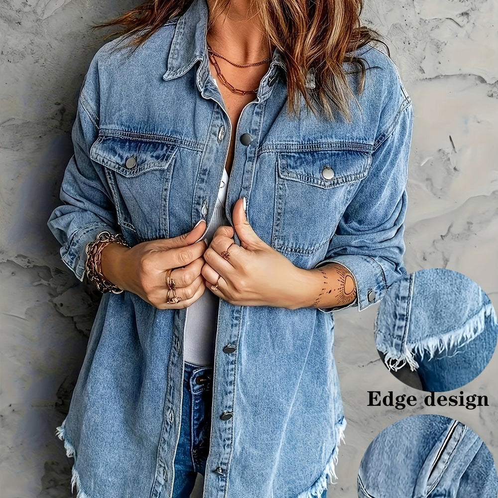 European And American Style Women Retro Washed Denim Jacket Casual With Hem EX-STOCK Canada 