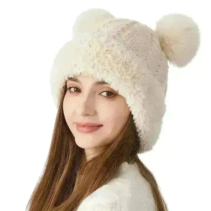 Women Winter Cute Fur Ball Knitted Beanie Hat Outdoor - EX-STOCK CANADA