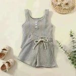 Girls' Sleeveless Simple Solid Color Casual Top And Shorts Two-piece Set for girls