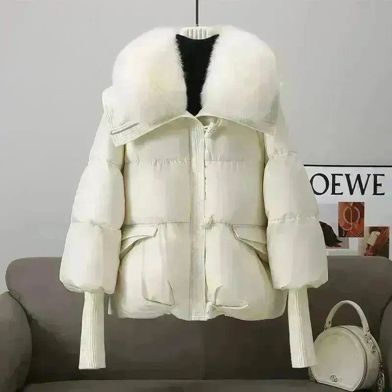 Women Cotton-padded Down Jacket Fur Collar Thick Puffer Winter Coat - EX-STOCK CANADA