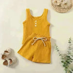 Girls' Sleeveless Simple Solid Color Casual Top And Shorts Two-piece Set for girls