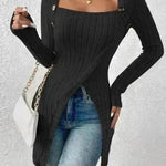 Fall and Winter Square Neck Cashmere Long Sleeve Tunic top - EX-STOCK CANADA
