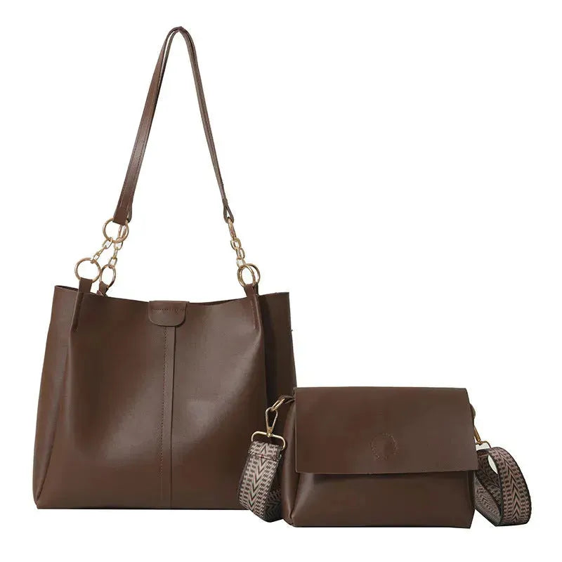 Two-piece Set Large Capacity Leather Totes shoulder Work Commuter Bag - EX-STOCK CANADA