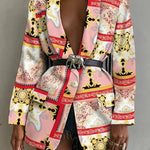 Fashion Printed Shawl Collar Single-breasted Belt Vintage Blazer Women - EX-STOCK CANADA