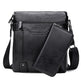 Black leather crossbody bag with a wallet attached, featuring the brand 'LEINASEN'.