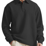 Texture Jacquard Solid Color Men's Long-sleeved Polo Shirt Lapel Loose Sweater EX-STOCK Canada 