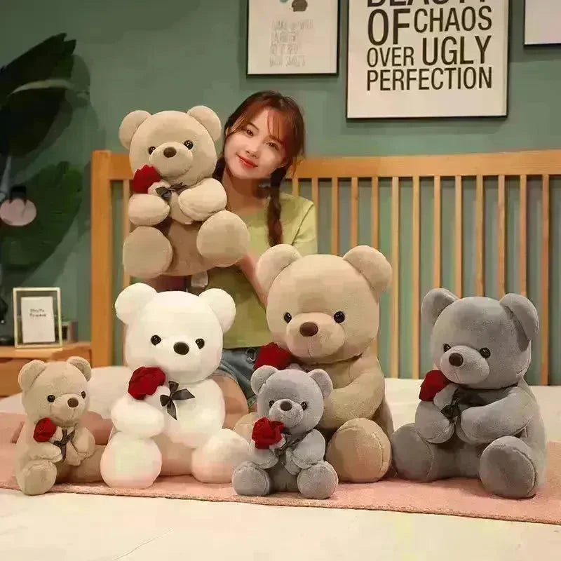 New Lovely Hug Roses Teddy Bear Stuffed Soft Animal Dolls Nice Birthday Gift Girlfriend Valentine's Day - EX-STOCK CANADA