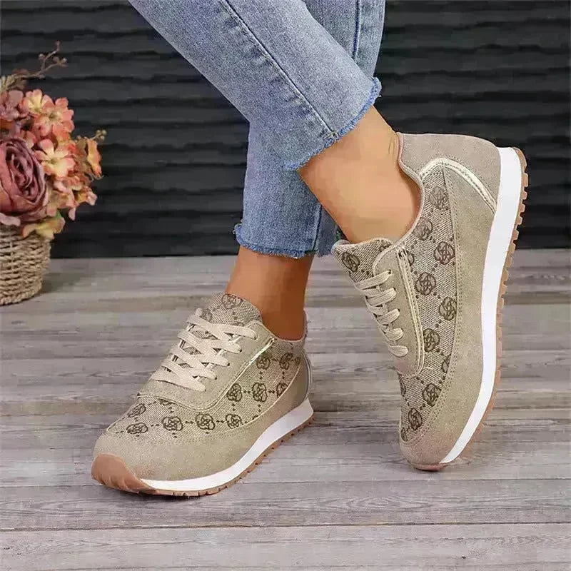 Flower Print Lace-up Sneakers Casual Fashion Lightweight Breathable Walking Running Sports Shoes Women Flats - EX-STOCK CANADA