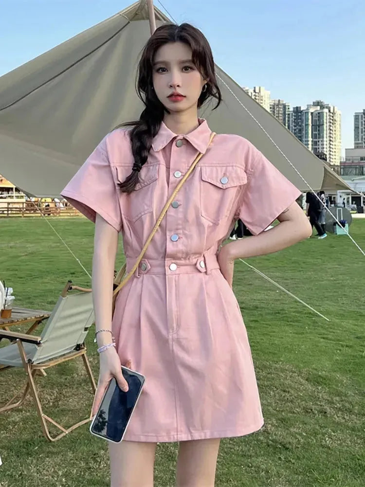Women's Fashion Casual short sleeve Mini Denim Dress - EX-STOCK CANADA