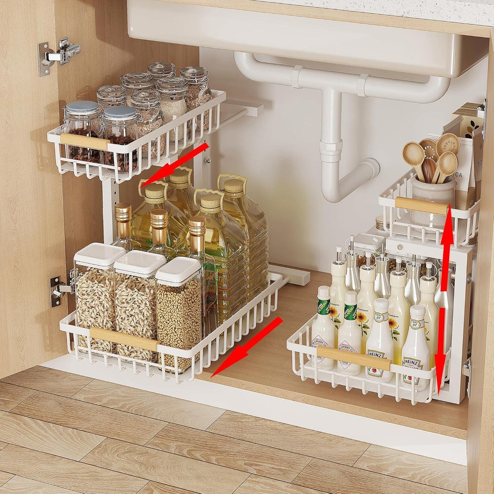 Metal Adjustable Height Two-Tier Drawer Kitchen Bathroom Under Sink Storage Rack EX-STOCK