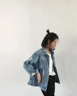 Unisex Casual Loose Wash Water Outwear Frayed Denim Jacket - EX-STOCK CANADA