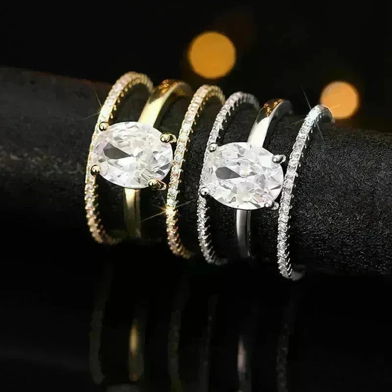 Four-claw Inlaid Ring Three Ring Set Oval Female - EX-STOCK CANADA