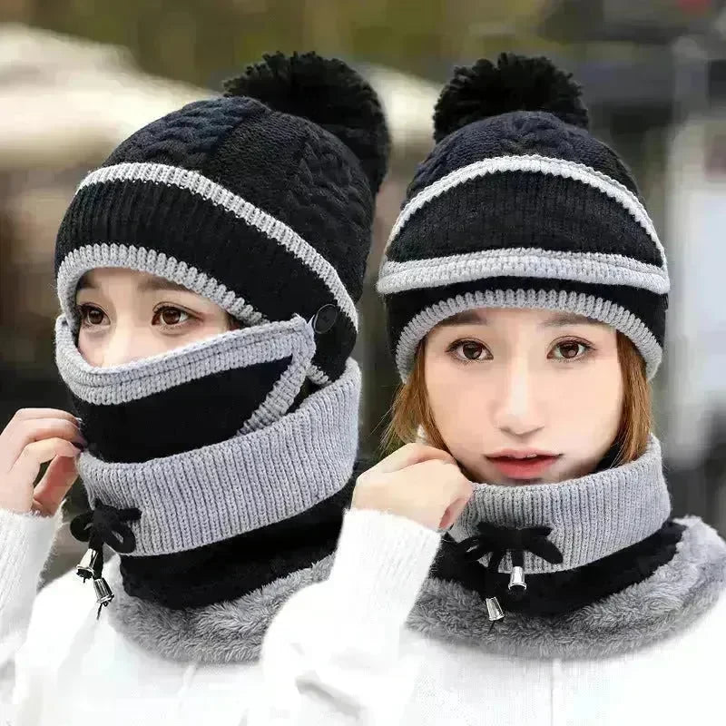 Winter Hat For Women 3pcs Knitted Beanie Hat Scarf Set Warm Hat - EX-STOCK CANADA