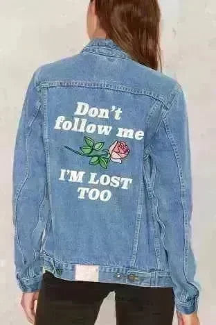Monogrammed Casual Long sleeved denim jeans  jacket women - EX-STOCK CANADA