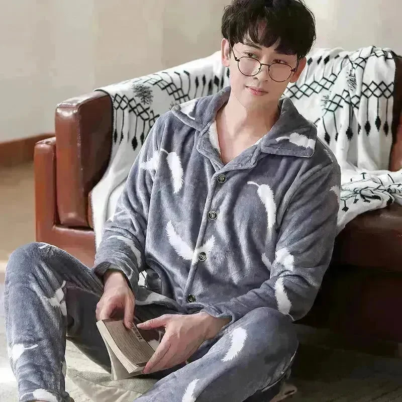Flannel warm and thickened men's pajamas - EX-STOCK CANADA