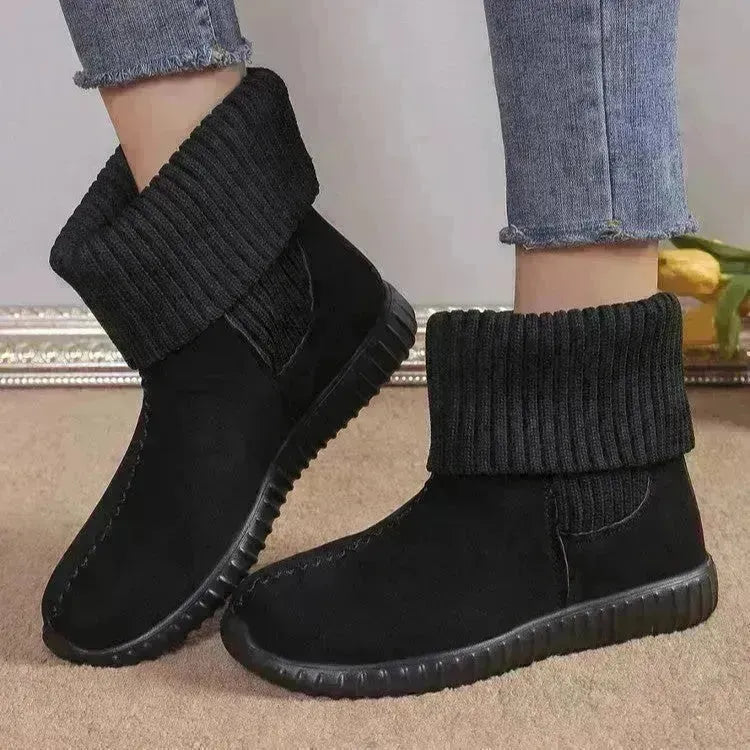 Flat Ankle Boots With Reversible Knitted Design Winter Fashion Comfortable Snow Boot For Women Shoes