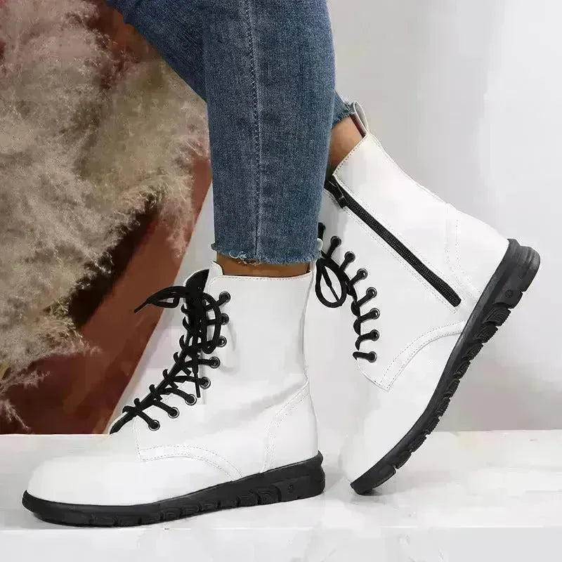 Round Toe Martin Shoes Mid-calf Length Large Size Leather Boots - EX-STOCK CANADA