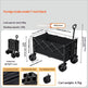 Black 7-inch foreign trade wide wheel utility cart with dimensions, load capacity, folded size, material details, and weight information on a light gray background.