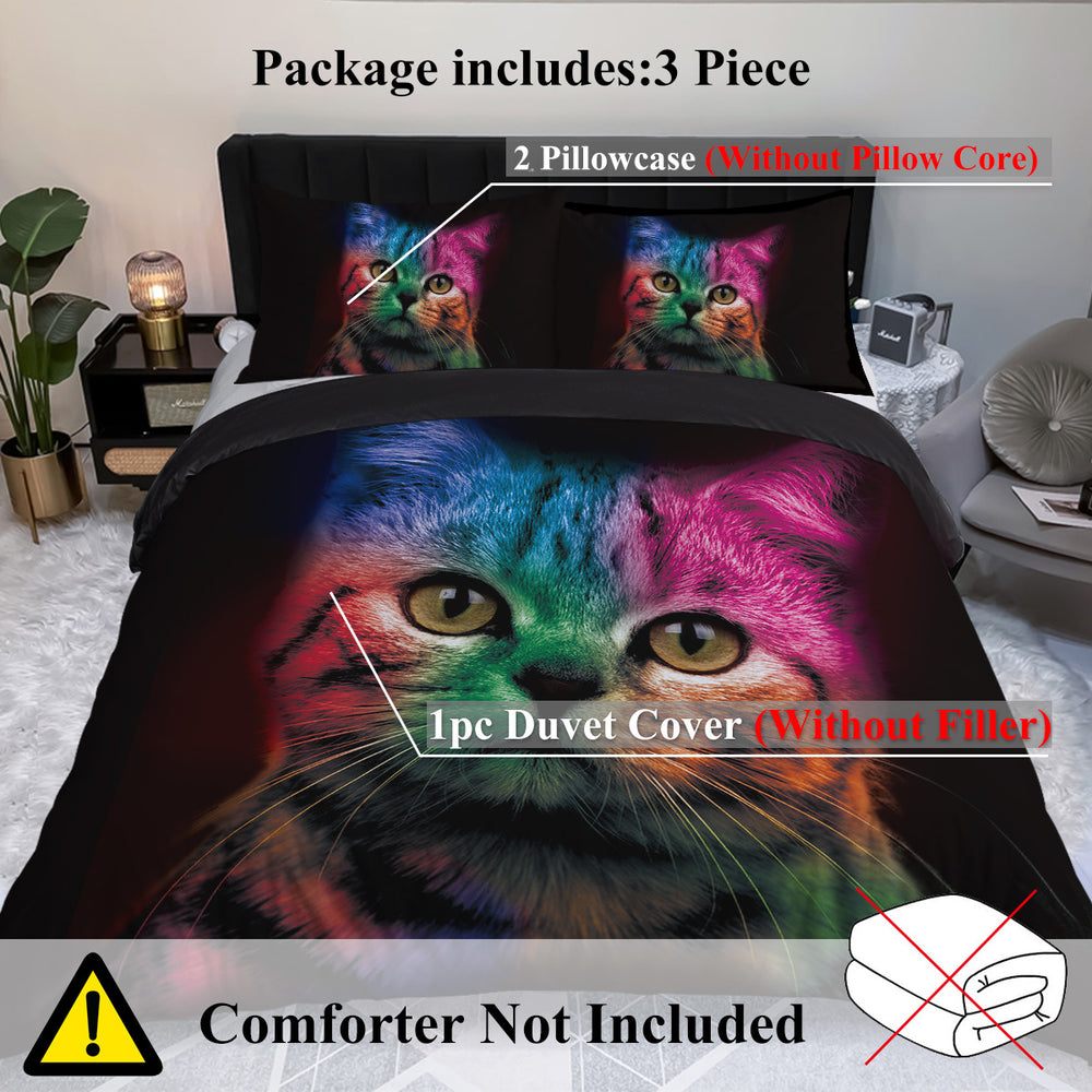 Cat Bedding For Kids Girls Boys Cute Colorful Cat Pattern Quilt Cover Bedspread 3 Piece Bold Color Black Animal Duvet Cover Set For Single Bed EX-STOCK Canada 