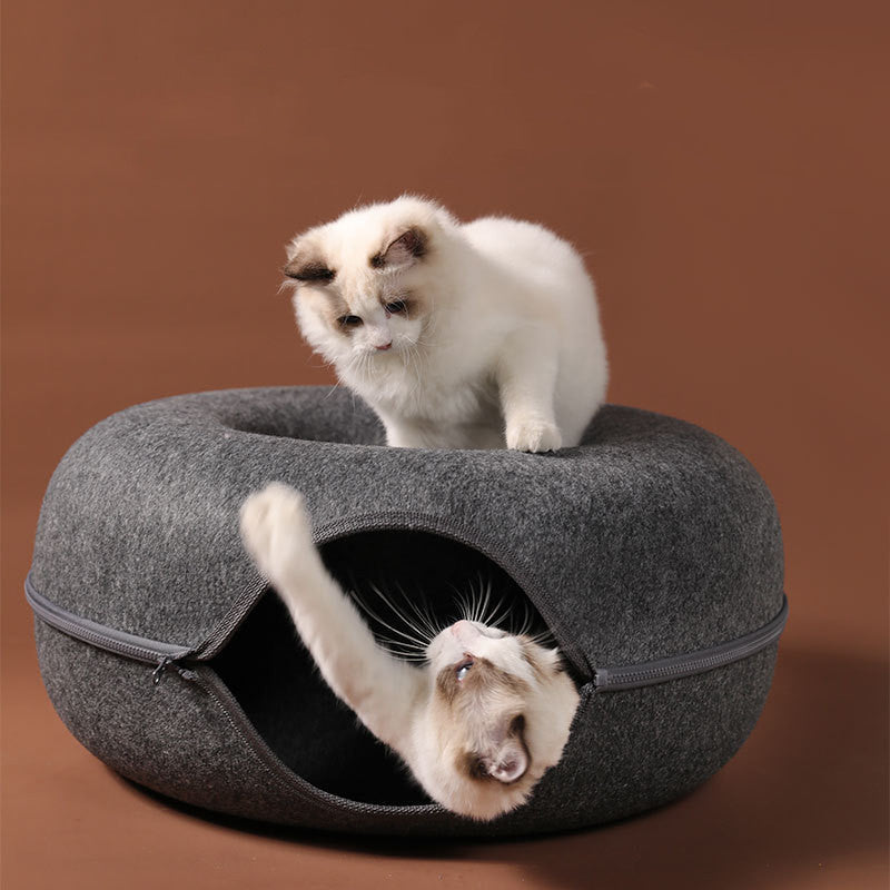 Four Seasons Available Cat Nest Round Woolen Felt Pet Dual-use Cat Nest Tunnel Interactive Training Toy Grey Felt Cat Nest EX-STOCK Canada 