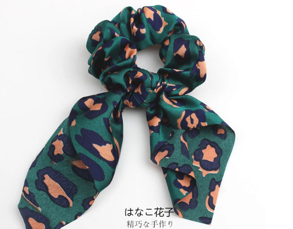 4pcs Leopard Pattern Silk Scarf Hair Scrunchie - EX-STOCK CANADA