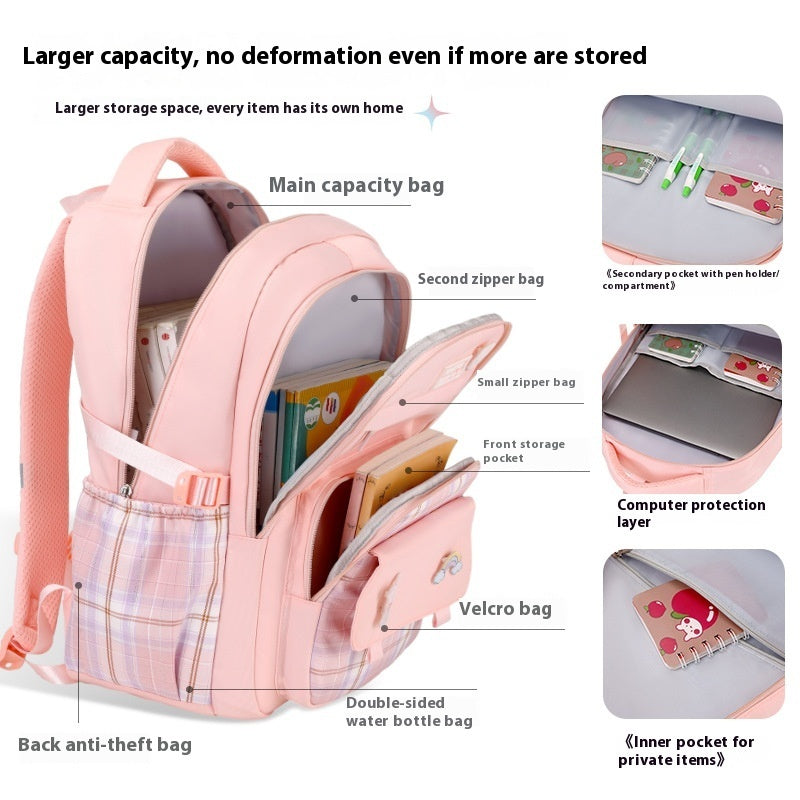 Primary School Student Schoolbag Girls' Plaid Backpack EX-STOCK