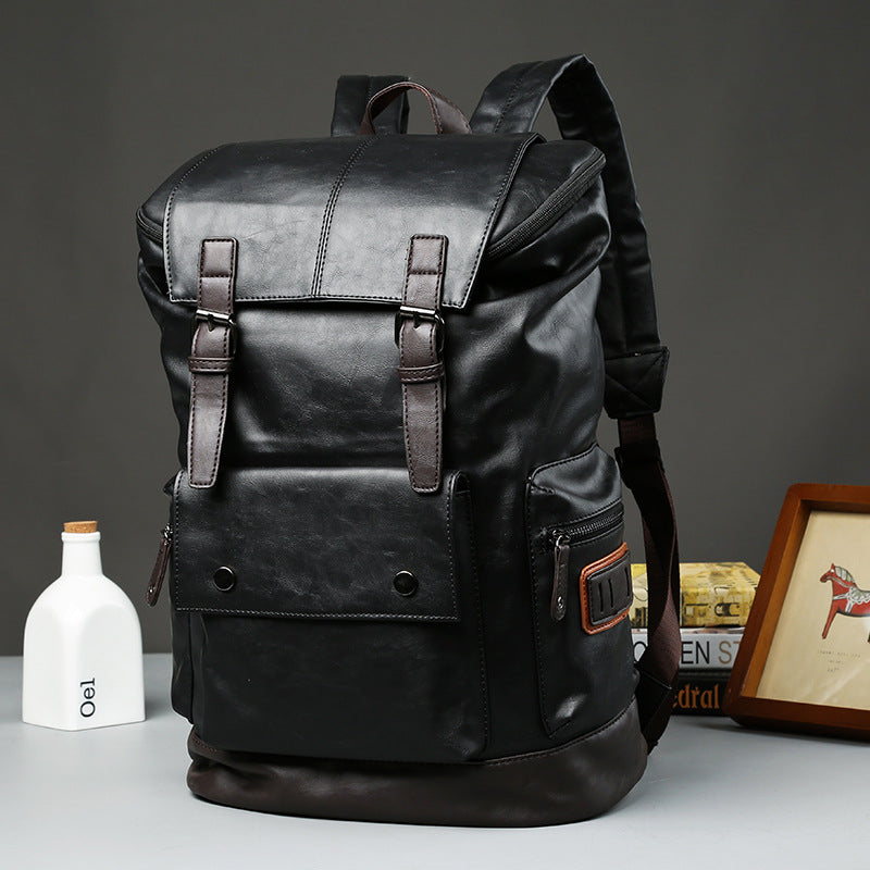 Men's PU Leather Backpack – Black | Travel, School & Laptop Bag