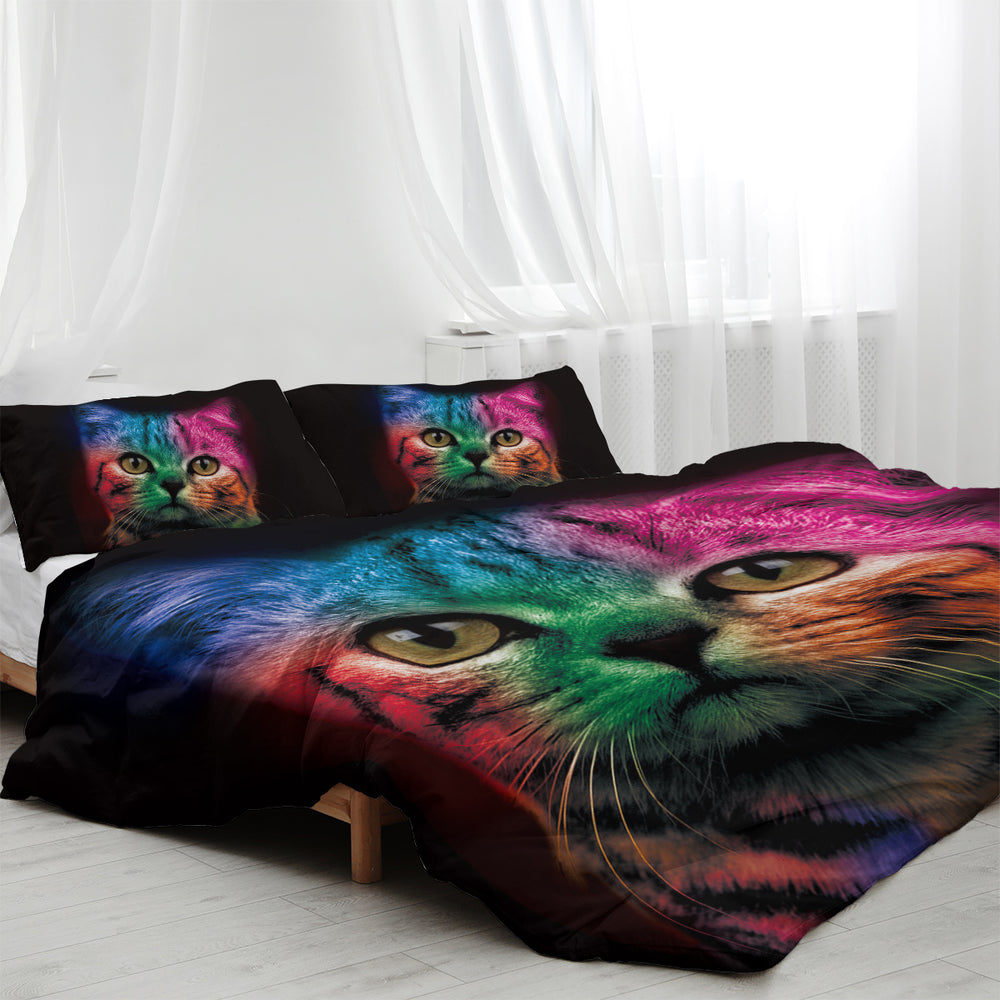 Cat Bedding For Kids Girls Boys Cute Colorful Cat Pattern Quilt Cover Bedspread 3 Piece Bold Color Black Animal Duvet Cover Set For Single Bed EX-STOCK Canada 