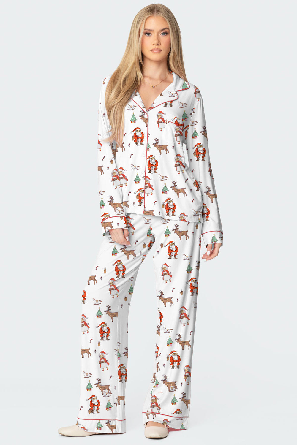 Christmas Printed Long-sleeved Trousers Autumn Ladies Home Leisure Suit EX-STOCK Canada 