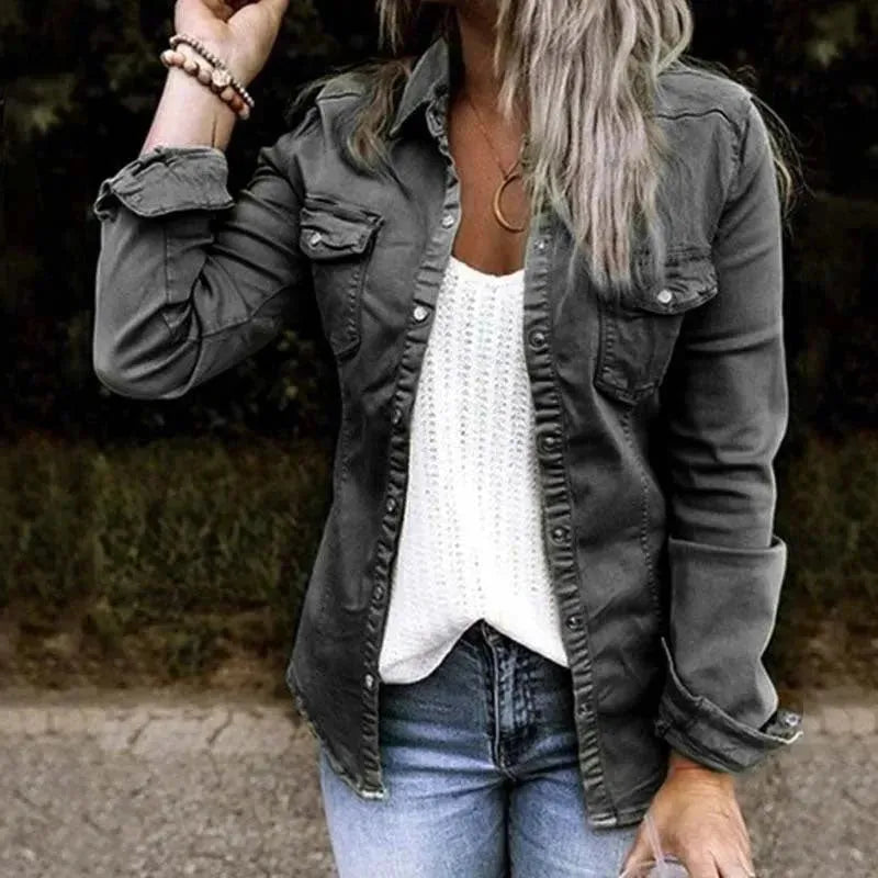 European and American mid-length fitted denim jacket top for women - EX-STOCK CANADA