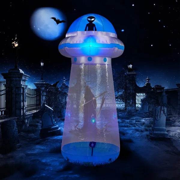 8.8 FT Halloween Inflatable UFO Yard Decoration, Fun Tall Blow Up Yard Decor With Built-in LED Lights And Stand Inside Design For Holiday Party Yard Lawn Garden Decor Indoor Outdoor EX-STOCK