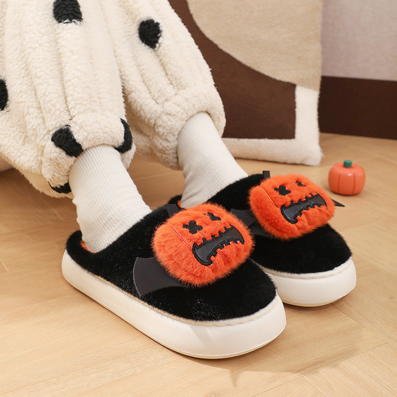 Halloween Cartoon Funny Pumpkin Slippers With Small Wings Design Indoor Non-slip Bedroom Floor Cotton Slipper Winter House Shoes Couple EX-STOCK
