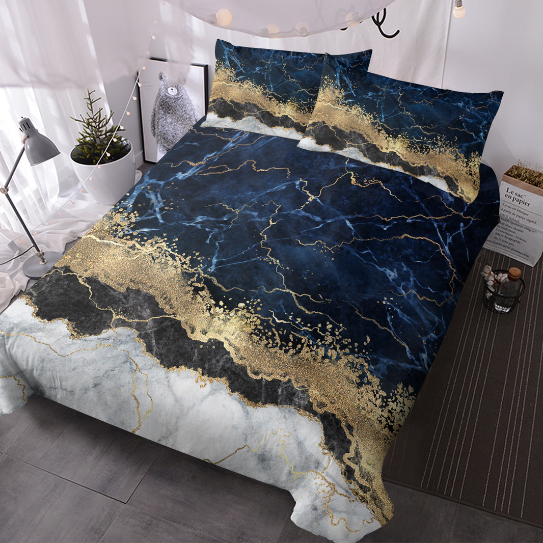 Chic Marble Bedding White Marble Gilded Navy Blue Duvet Cover Set Trendy Printed Design Bed Quilt Cover Set King 1 Duvet Cover 2 Pillowcases EX-STOCK Canada 