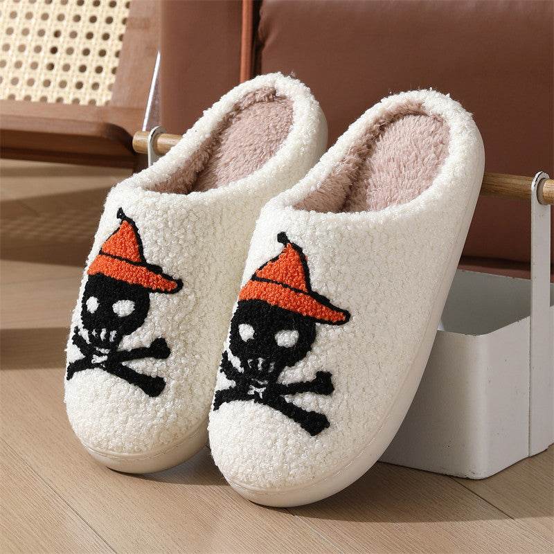 Halloween Skull Rose Slippers Winter Warm Indoor Floor Bedroom Home Slipper For Women EX-STOCK