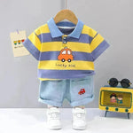 Camisa de solapa de estilo coreano de manga corta para niños y pantalón corto para niños