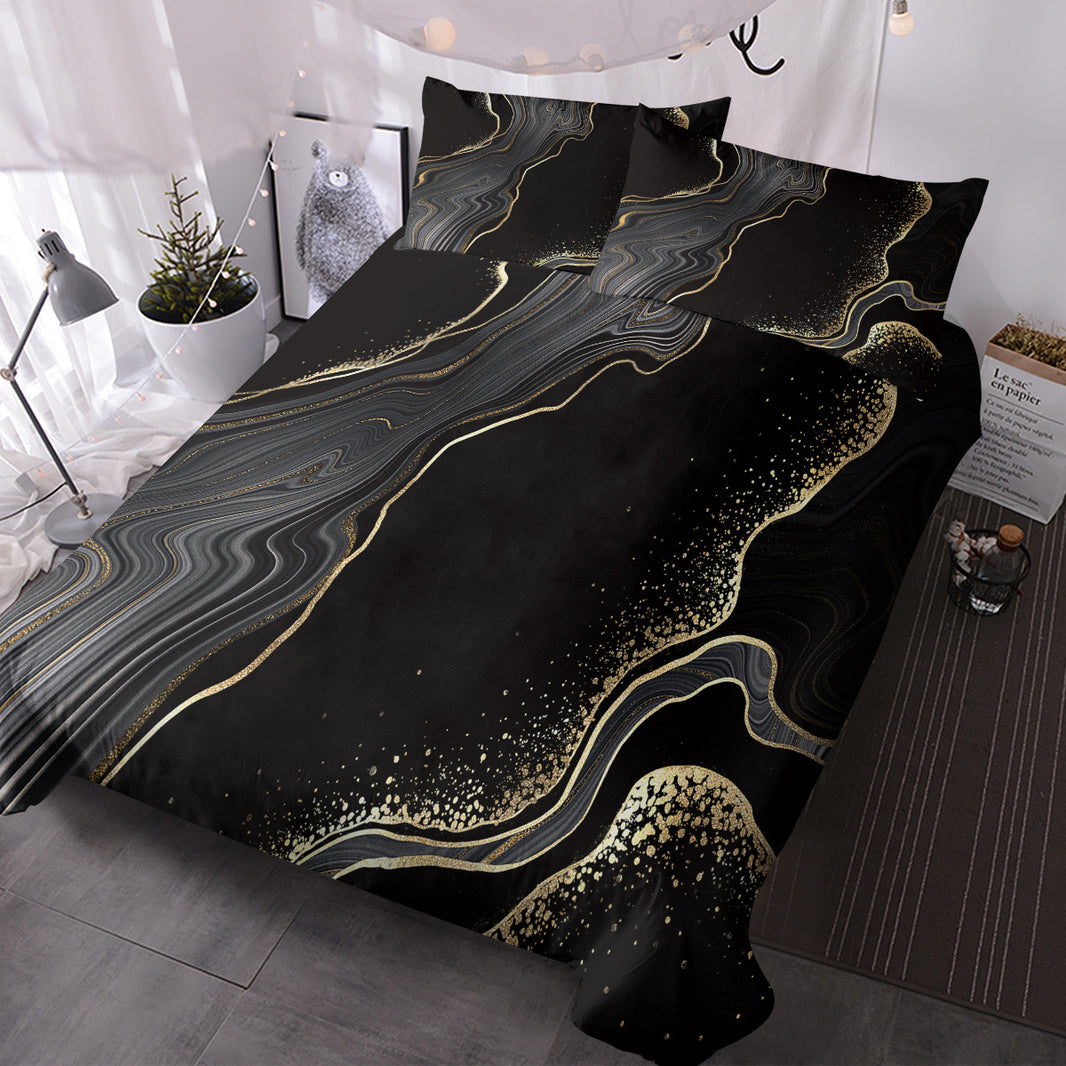 Black Gold Grey Marble Bedding Watercolor Marble Duvet Cover Set Abstract Chic Printed Design Quilt Cover Single 1 Duvet Cover 2 Pillowcases EX-STOCK Canada 