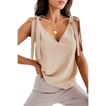 Bowknot Tie Up V-neck top Women Summer Sleeveless Blouse Tops - EX-STOCK CANADA