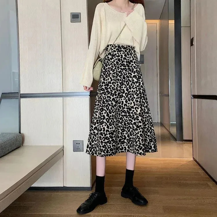 Women High waist Leopard color Midi Skirt - EX-STOCK CANADA