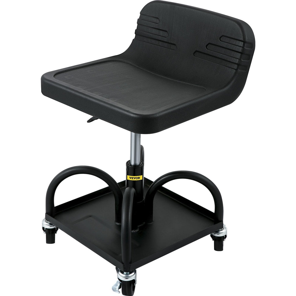 Rolling Garage Stool, 300LBS Capacity, Adjustable Height From 15.7 In To 20.5 In, Mechanic Seat With 360-degree Swivel Wheels And Tool Tray, For Workshop, Auto Repair Shop, Black EX-STOCK