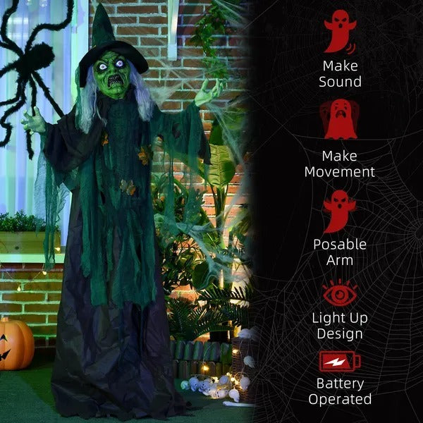 Size Outdoor Halloween Decoration Witch, Animated Prop Decor With Sound And Motion Activated, Light Up Eyes, Creepy Sound EX-STOCK Canada 