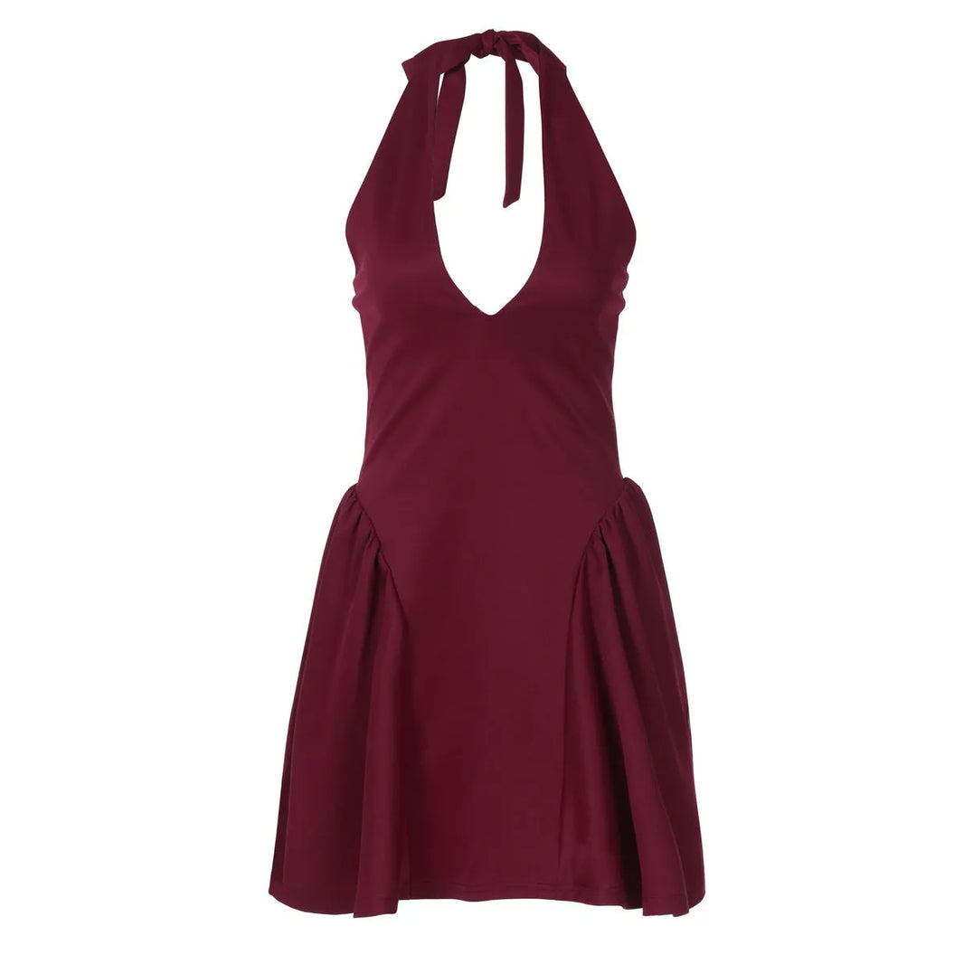 Eleganti signore Dine profonde a V Dired Halter Neck Mini Abito per appuntamento club per feste