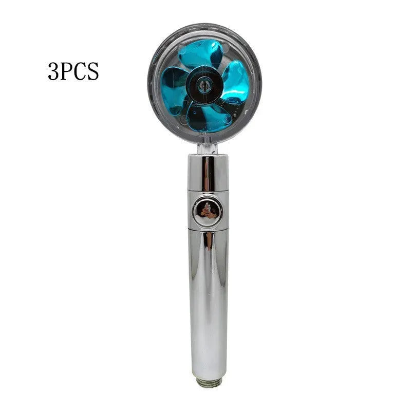 Propeller Driven Shower Head With Stop Button And Cotton Filter Turbocharged High Pressure Handheld Shower Nozzle - EX-STOCK CANADA